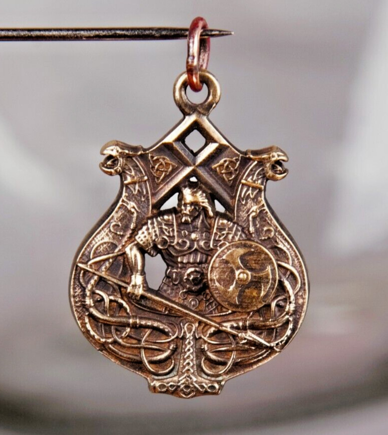 Viking Warrior on Drakkar ship mens Pendant, Mjolnir Necklace, Rune Odal Amulet