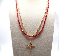 North Star Pendant Necklace, Red, Gold , Handmade with Swarovski in USA – NEW