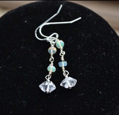 Handmade Herkimer diamond Ethiopian opal sterling silver Earring
