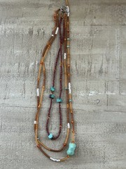 Vintage Turquoise Sterling Silver 925 Layered 2pc Statement Beaded Necklace Set