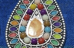 Multicolor Teardrop Dangle Earrings Silver Tone & Orange Artsy Boho Whimsical