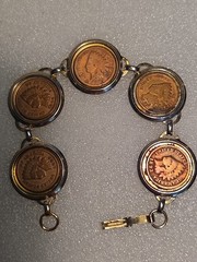 VTG Indian Head Penny 5 Coin Bracelet Gold Tone Consecutive Dates 1889-1893