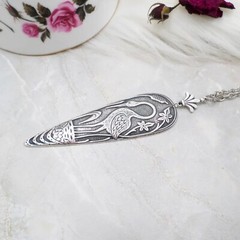 Antique Silver Plated Heron Crane Pendant Necklace, Art Nouveau Bird Lover Gift