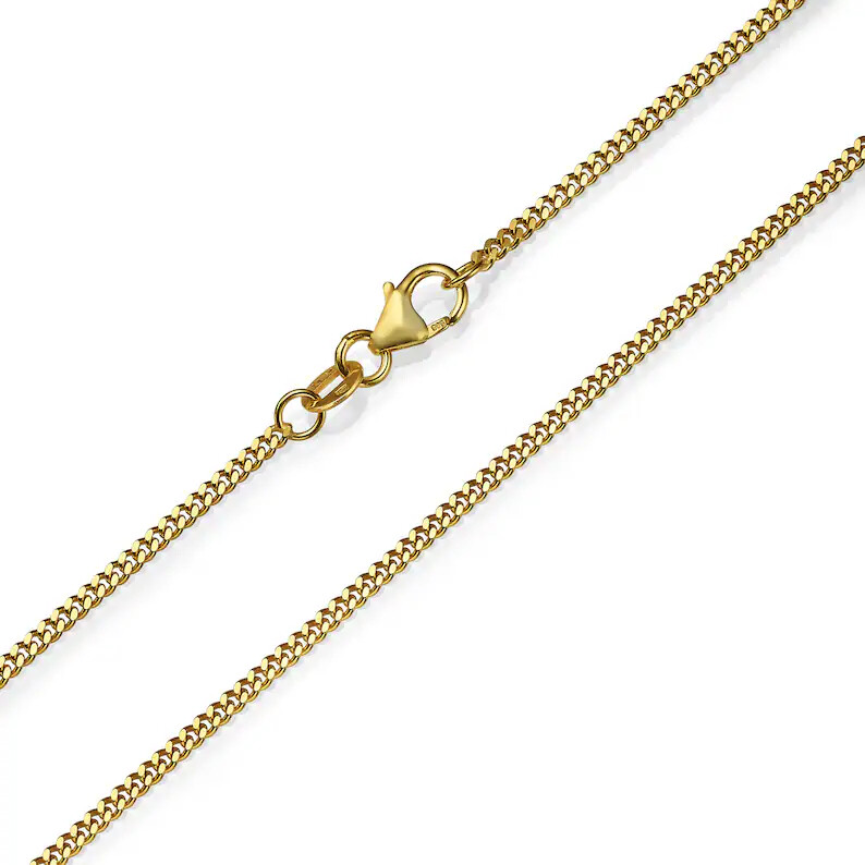 Cuban Chain Solid 14K Gold 1.8 mm Thick Panzer Chain Necklace for Men and Women