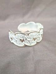 Vintage Montana Silversmiths Engraved Western Cuff Bracelet Gold Star Accent
