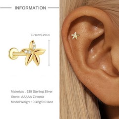 Gold Nap Earrings 925 Sterling Silver Flat Back Daith Conch Piercing Earrings