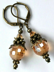 YELLOW TOPAZ color CHINESE Crystal earring BRONZE LEVERBACK handcrafted XX