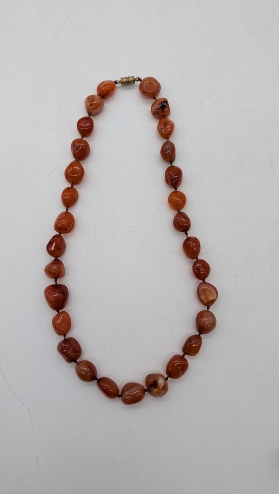 Tumbled Carnelian Stone Hand Knotted Magnet Clasp Neckalce 20.5″