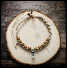 Hemp Necklace with Black Double Glass Mushroom & Medium Brown Wood Beads