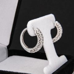 Superior S & J Diamond SJM 14K White Gold & Real Diamond Huggie Hoop Earrings