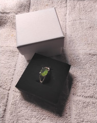 Peridot Quartz Ring. Tarnish- Resistant Rhodium Plated Mounting. Size 6