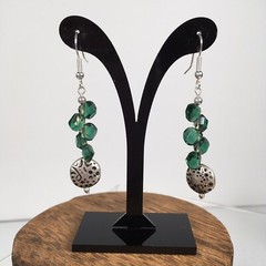 3 Pair Pierced Earrings Hand Made Artisan Crystal Glass Stone Silver Tone Dangle