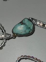 Handcrafted Gray Leather Wrap Bracelet w/ Turquiose Stone & Multicolored Beads