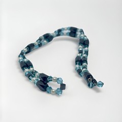 Blue Crystal Hematite Magnetic Beaded 20″ Necklace or Wrap Bracelet W/ Pearls