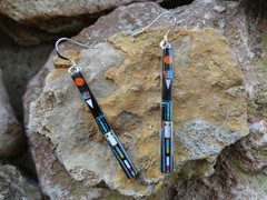 Southwestern Kachina Earrings Micro Inlay Gemstone Opal Sterling Silver 925 AQ12