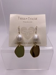 TESS + TRICIA Handmade Freshwater Pearls Drop Gold Tone Pierced Earrings ~NEW~