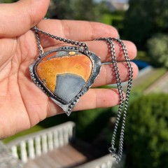 Handmade Rustic Jasper Pendant Necklace: Sterling Silver & 9ct Gold Talisman