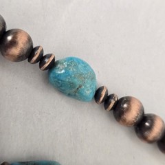 Southwestern Copper Pearl and Saucer Necklace w/ Genuine Turquoise – 16″