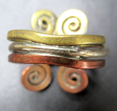 Beautiful Mixed Metals Swirl Colorful Glass Artisan Ring Size 7.5