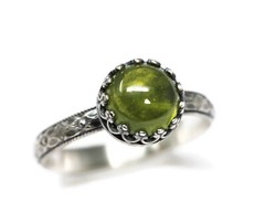 8mm Vesuvianite Ring Symmetrical Flower Crown 925 Sterling Silver