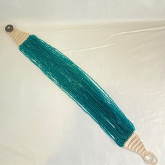 Vintage 1984 India Coin Teal Glass Seed Bead Multi Strand Crochet Necklace 21″