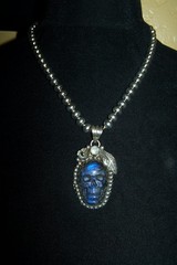Southwestern Silver Tibetan Carved Moonstone Labradorite SKULL Pendant Necklace