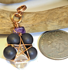 Copper Wire Wrapped 5-Point Star Pendant w/ Blue Flash Labradori & Amethyst Chip