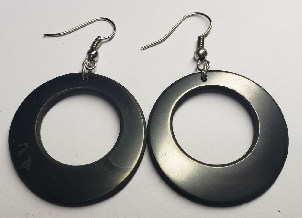 Shungite Earrings EMF 5G Wi Fi Protection Jewelry – Double Circle – 1 pair