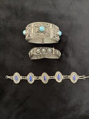 Lot of 3 Bracelets. Handmade Silver Metal With Blue Stones. See Pics.