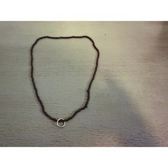 Handmade Black Seed Bead Necklace Silver Ring Pendant Minimalist Boho 27 Inch