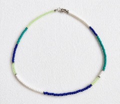 Blue Green White Beaded Necklace Minimalist Seed Bead Choker Dainty Handmade