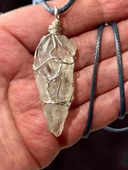 Green Amethyst / Prasiolite , Wire Wrapped Point Quartz On Long Adjustable Rope