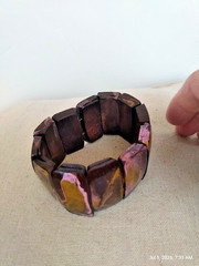Boho Style Hand Painted Purple/Gold Blended Tones Wood Panel Stretch Bracelet