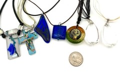 Lot of 7 Glass Pendant Necklaces Murano Style Art Glass Cord Ribbon Necklaces