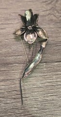 Handmade by NJ Artist Sterling Silver Iris Flower Pin Or Brooch 3.75 inches