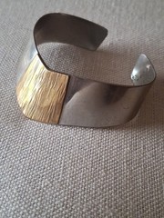 Vintage Signed «Fuentes» Puerto Rico Two Tone Mixed Metal Cuff Bracelet