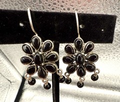 Black Onyx 925 Dangle Cluster Earrings
