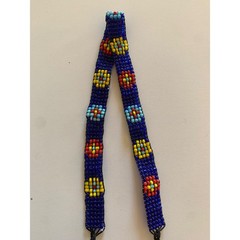 VTG 90s Handmade Beaded Floral Choker Necklace Blue Red Yellow Tie Closure Boho