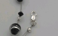 Sterling Silver 925 Black & Clear Glass Bead Necklace 18″ Adjustable Minimalist
