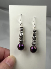 Handmade Purple Opalescent Glass Earrings, Silver Plated Hooks
