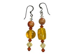 Handmade Beaded Drop/Dangle Earrings 1.75″L Yellow & Orange