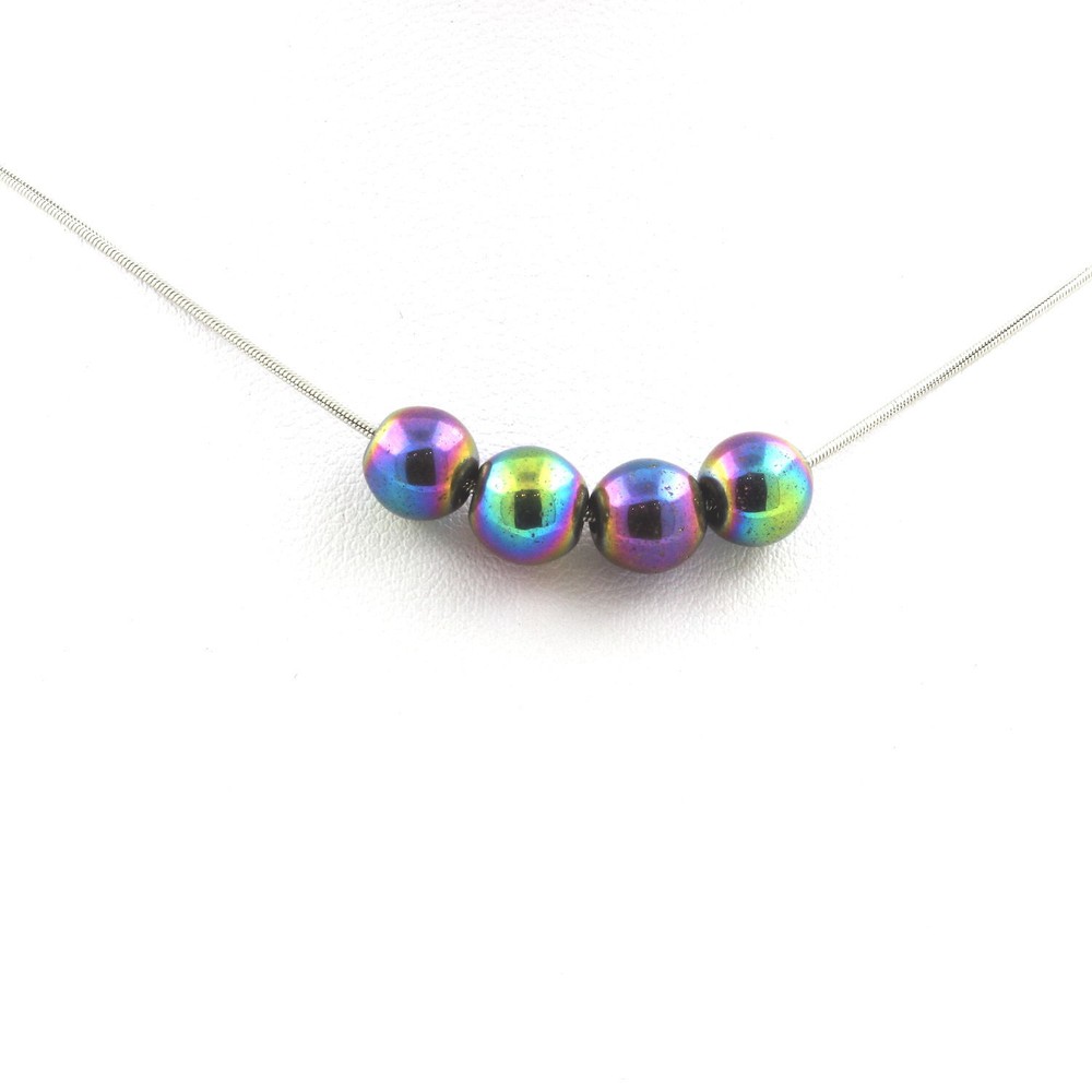 Multicolored Hematite Bead Necklace 8 Mm Stainless Steel Chain