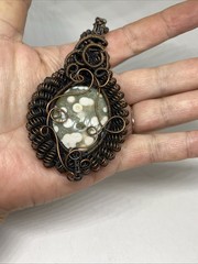 Turritella Agate Gemstone Copper Wire Wrapped Boho Necklace