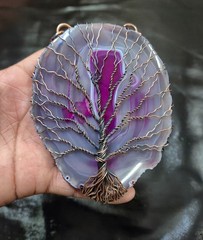 Natural Agate Necklace with Copper Wire Tree Of Life Handmade Jewelry