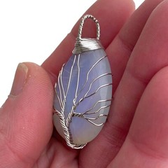 Handmade Tree of Life Opalite Pendant Silver Plated Wire Wrap Reiki Gift