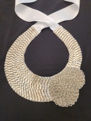 Handmade white beaded collar bib necklace