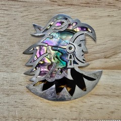 Taxco Mexico Sterling Silver and Abalone Aztec Warrior Chieftan Brooch & Pendant