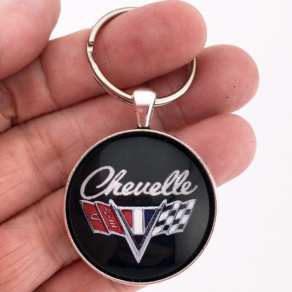 Vintage Chevelle Chrome V Flag Formation Badge Emblem 1.2 Diameter Keychain