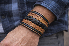 WRIST CUFF HANDMADE TOOLED AND LACE 2 INCHES WIDE