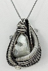 Zincite Druzy Pendant, Wire-Wrapped in Sterling Silver with Herkimer Diamonds